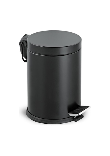 Siyah Renkli Paslanmaz Pedallı 12 Lt Çöp Kovası - Klozet Fırçası 2'li Banyo Seti Siyah