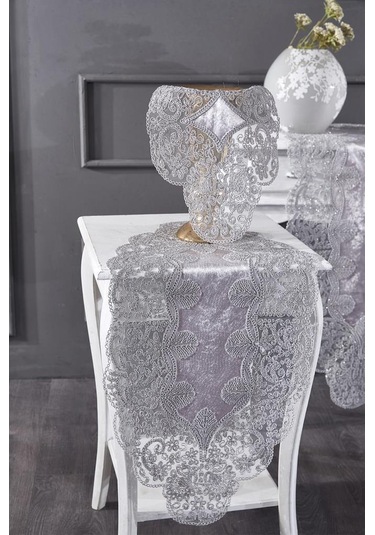 Fransız Güpürlü Kadife Sırma Salon Takımı 5 Parça Gri Gri