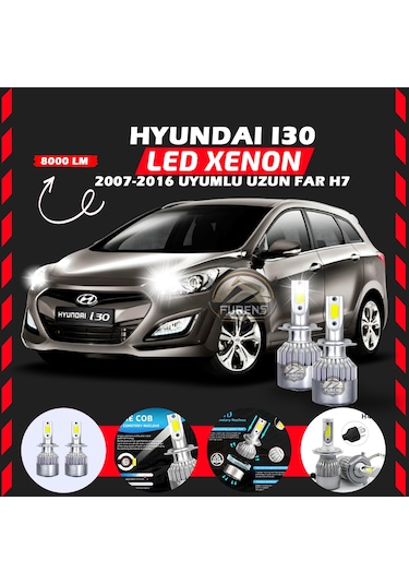 Hyundai İ30 2007-2016 Uzun Far Uyumlu Şimşek Etkilii Led Xenon Performance Series H7
