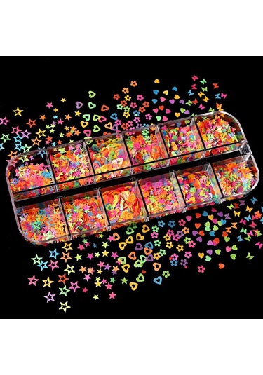 Karanlıkta Parlayan Neon Tırnak Süsleme Folyo Pulları Kalpler Yıldızlar Nail Art