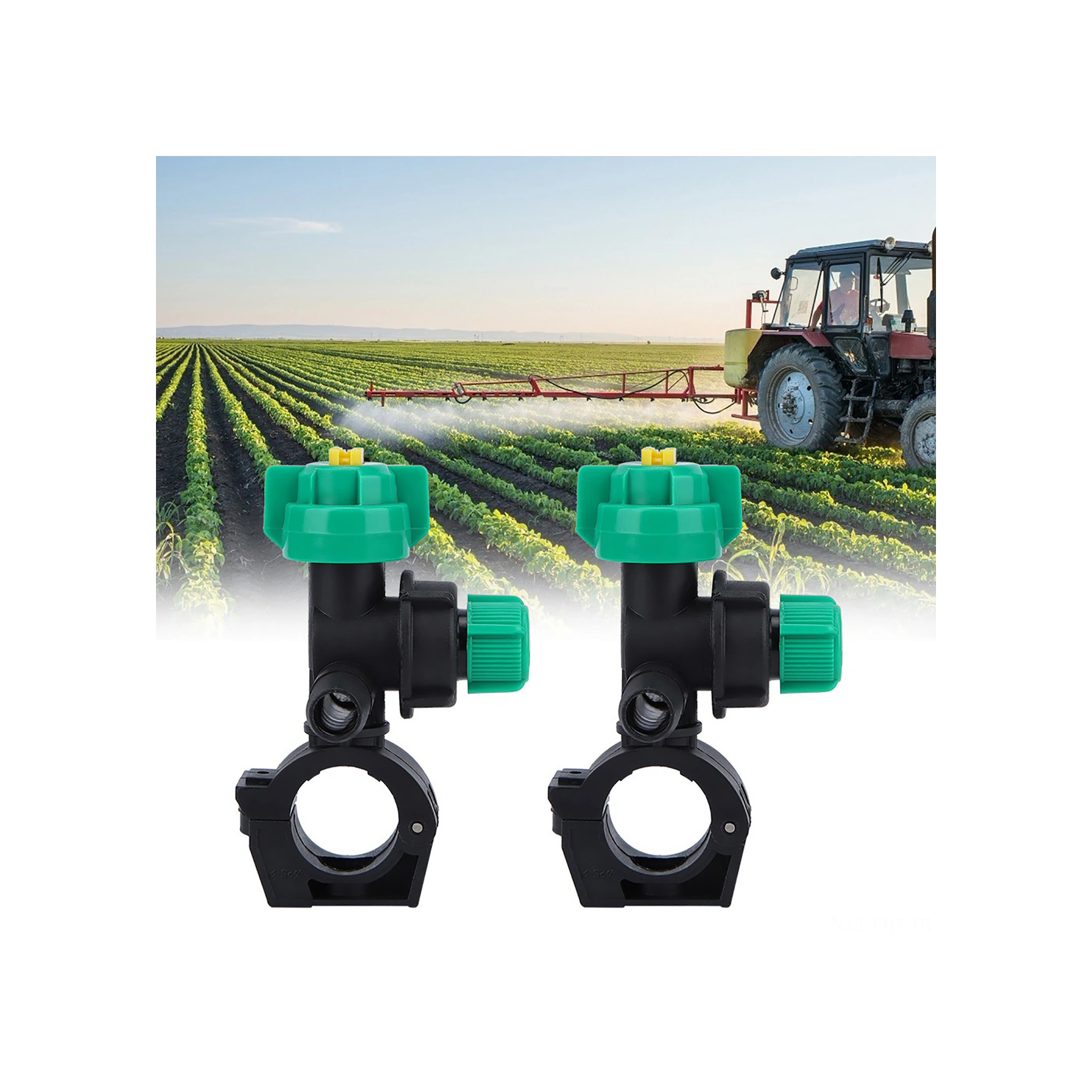 Hangfox Tarım Sprey Aleti: Fan Şeklinde Sprey, Akış Ayarlı Dalgıçlı Nozzle 2 Adet Paket , 25mm Çelik Boru Tutucu, 13mm Su Hortumu Bağlantısı