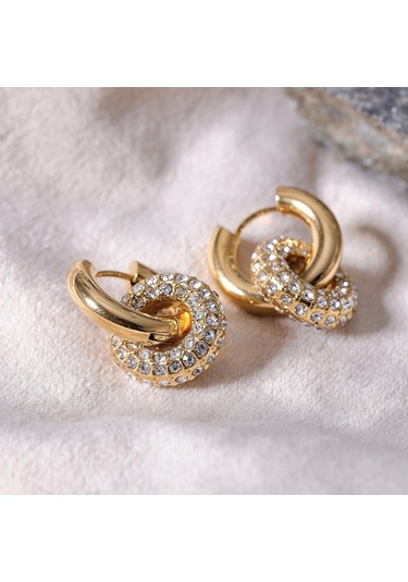 Eetit Narin Parlak Kübik Zirkonya Yuvarlak Paslanmaz Çelik 18 K Altın Rengi Huggie Hoop Küpe Yüksek Kalite Charm Takı Hediye Çok Renkli