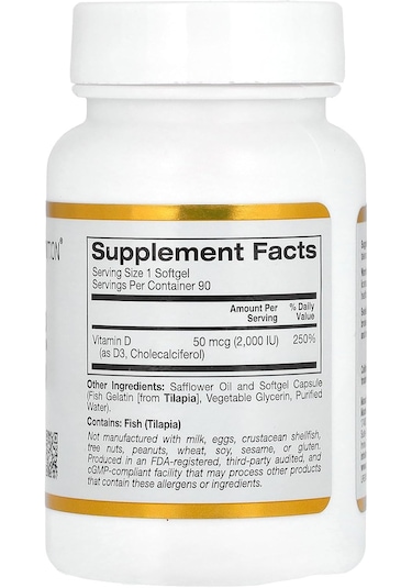 California Gold Nutrition Vitamin D3, 50 Mcg 2,000 Iu , 90 Fish