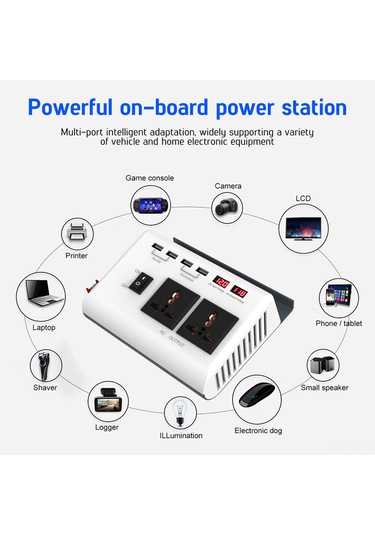 Teltree 300w Araç İnvertörü - 12v Den 220v Ye Dijital Led Ekranlı, Gelişmiş Sinüs Dalga Dönüştürücü