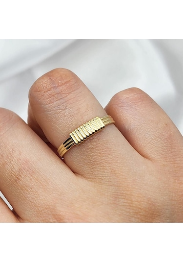 Halat Sarması Eşsiz Tasarım 14 Ayar Altın Yüzük-sarı