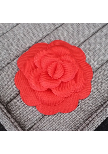 Lüks Siyah Beyaz Kumaş Kamelya Çiçek Broşu Kadın Büyük Gül Thin Red 7cm Kırmızı