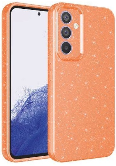 Galaxy Uyumlu A14 Kılıf Kamera Korumalı Simli Lüks Klfs Koton Kapak - Turuncu Turuncu