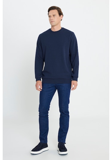 Ac&Co / Altınyıldız Classics  Erkek Lacı 2 İplik Sıcak Tutan Standart Fit Normal Kesim Bisiklet Yaka Sweatshirt Lacı Lacivert