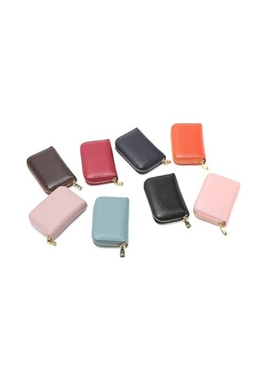 1626 Kısa Rfıd Hırsızlığa Karşı Fırça Çoklu Kart Bağlama Kartı Paketi Bayanlar Dana Fermuarlı Cüzdan Turuncu Turuncu