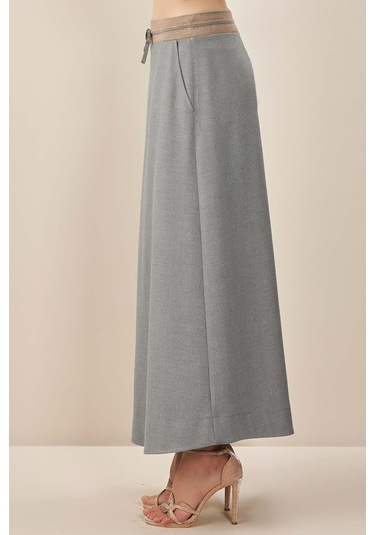 Evaze Gri Dokuma Etek Gri