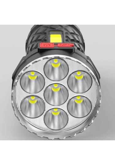 Ranyeek Usb Şarjlı 7led Cob Yan Işıkli Siyah El Feneri, 5 Işık Modu, Su Geçirmez, Dış Mekan Ve Ev Kullanıma Uygun, Dahili Li-poly Batarya Siyah