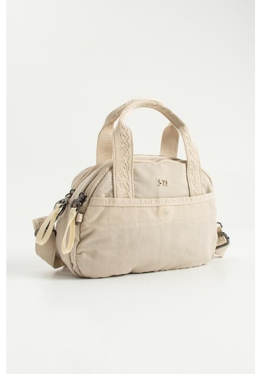 Kadın Omuz Çantası Elde Tutmalı Çapraz Askılı Postacı Bayan Çantası 20 27 Cm Astarlı Hafif Kumaş Krem