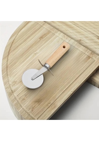 Mybru Paslanmaz Çelik Ahşap Saplı Pizza Ve Hamur Kesici Büyük Boy Çok Renkli