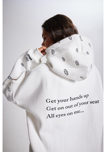 Holly Lolly Oversize Kapüşonlu Unisex Eye Sweat Beyaz