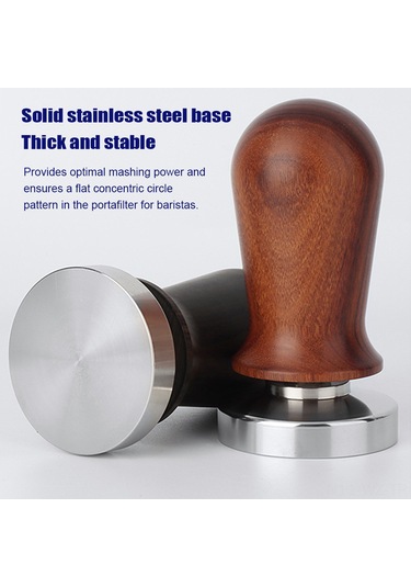 Wezone 53mm Gıda Seviyesi Paslanmaz Çelik Kahve Tamper, Ahşap Kollü Sabit Basınçlı, Dikey Pres, Espresso İçin Ev Baristaları Kahverengi