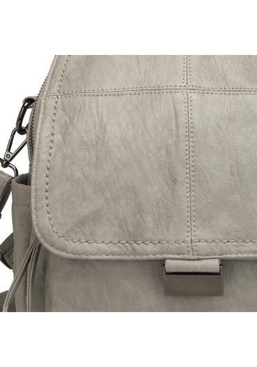 Yıkama Deri Sırt Askılı Kadın Çantası 21-k Barcelona 1908 Açık Gri