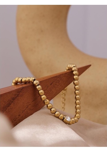 Eetit Paslanmaz Çelik Boncuk Zincir Bileklik Kadınlar İçin Altın Kübik Zirkonya Bilezik Altın