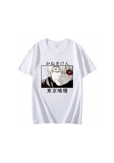 Beyaz Japon Animesi Tokyo Ghoul T Shirt Erkekler Kawaii Karikatür Kaneki Ken Grafik Tees Moda Unisex Tshirt Yaz Üstleri T-shirt Erkek Beyaz