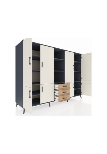 Kronos Dolap 11 Raflı 3 Çekmeceli 8 Kapaklı 220x59x163 Antrasit-a Antrasit-aytaşı/çam