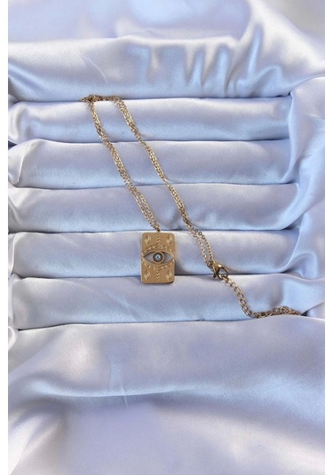 316l Altın Renk İşlemeli Nazarlı Vintage Kolye Gümüş