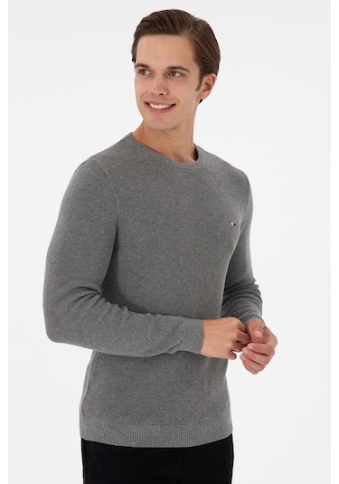 U.S. Polo Assn. Erkek Slim Fit Bisiklet Yaka Gri Melanj Basic Kazak 50298282-VR086 U.S. Polo Assn. Erkek Slim Fit Bisiklet Yaka Gri Melanj Basic Kazak 50298282-VR086