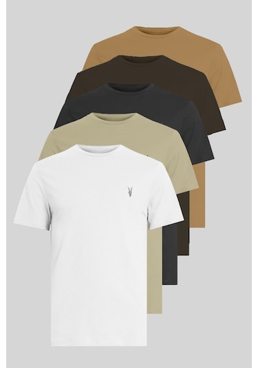 Kozik Standart Fit Bisiklet Yaka Erkek Tişört 5'li Çok Renkli 889 Çok Renkli