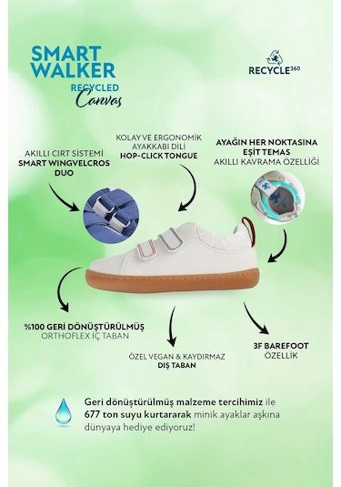 Smart Walker  Canvas Play Eco Beyaz Barefoot Çocuk Ayakkabı
