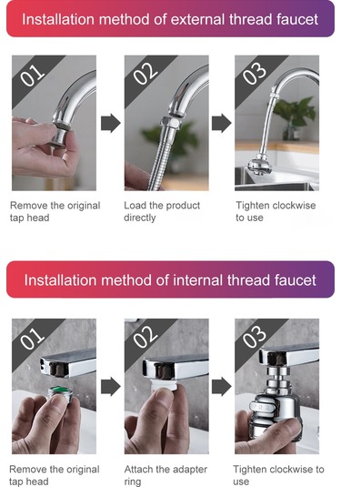 Geeksen 360 Dönebilen Musluk Başlığı Musluk Su Musluğu Genişletici Sıçrama Diğer