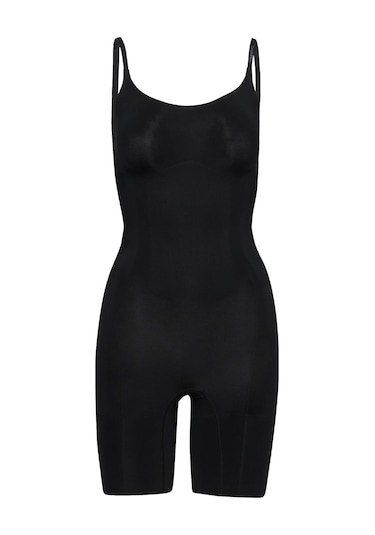 Kadın Mid Thigh Siyah Bodysuit-12758 Siyah
