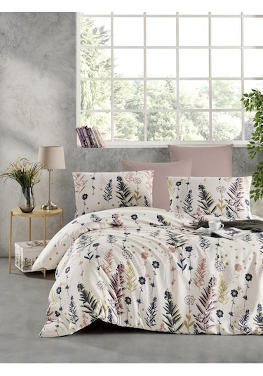 Flower Desen Baskılı Çift Kişilik Nevresim Seti 200x220 Ranforce Çok Renkli