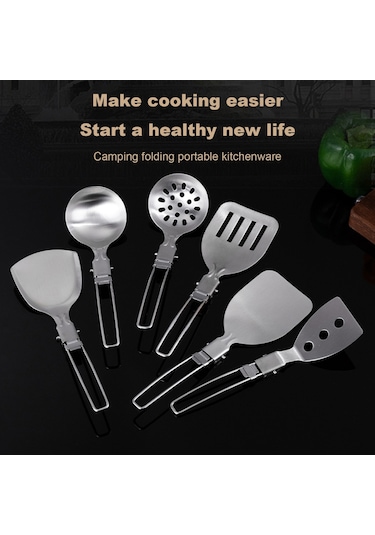 Cbtx Outdoor Paslanmaz Çelik Kamp Pişirme Gereçler Isıya Dayanıklı Yapışmaz Katlanabilir Kolu Açık Barbekü Taşınabilir Spatula Turner Kevgir Kaşık D