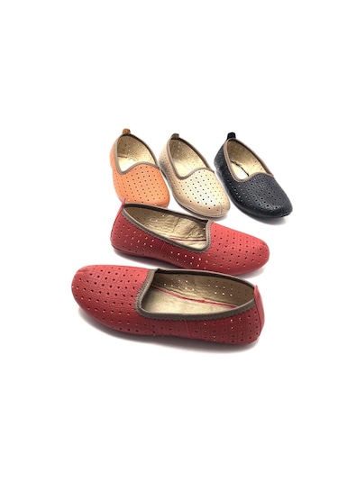 Hakiki Deri Hava Alabilir Delikli Hac Umre Tavaf Patiği Ve Ev Ayakkabısı Bordo