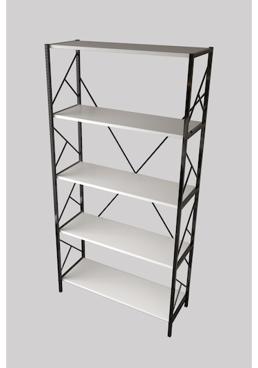 5 Raf Dekoratif 180 Cm Kitaplık Beyaz