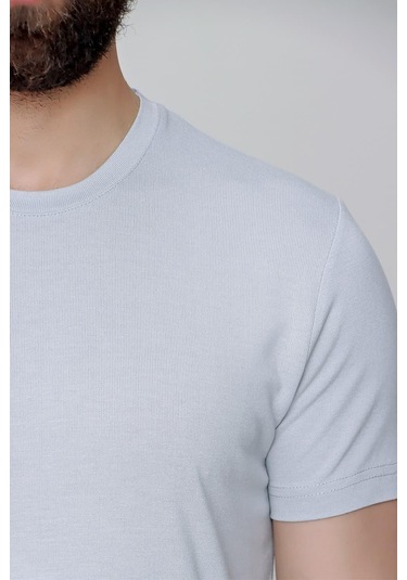 Slim Fit Bisiklet Yaka Düz Pamuklu Gri Tişört Ts 823 Gri