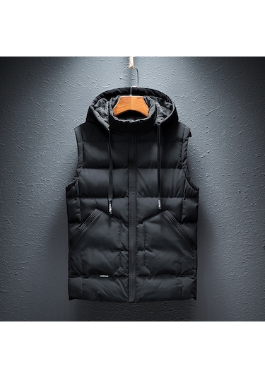 Yeni Erkek Sonbahar Ve Kış Sıcak Pamuklu Yelek Siyah
