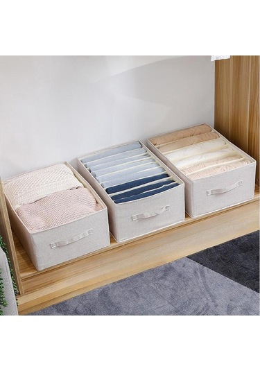 Suntek Giysi Yorgan Saklama Kutusu L Bej 6 Izgara Bej