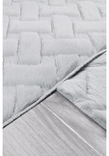 Desenli Tavşan Tüyü Yumuşak 2 Li Banyo Paspası Kaymaz Tabanlı Klozet Takımı Gri Gri