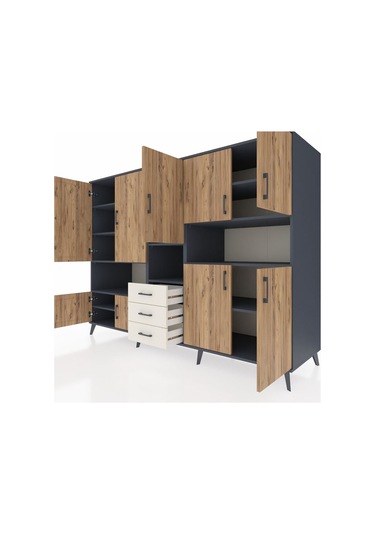 Kronos Dolap 13 Raflı 3 Çekmeceli 9 Kapaklı 220x59x163 Antrasit-ç Antrasit-çam/aytaşı