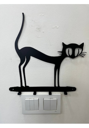 Lazer Kesim Kedi Metal Askı Siyah