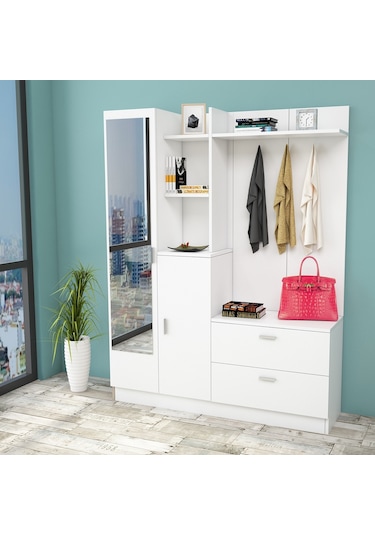 Robinhome Robin Home Vestiyer Ayakkabılık Portmanto Aynalı Raf Beyaz No 5