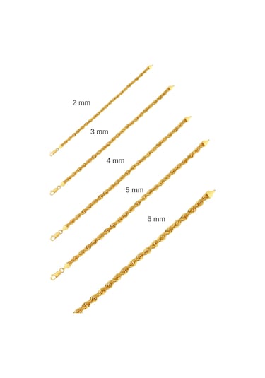 14 Ayar Altın Halat Zincir Bileklik 2 Mm 21 Cm Sarı