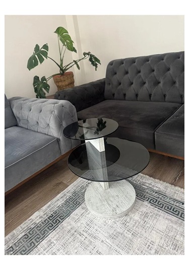 Evode Design Döner Orta Sehpa Füme Camlı Modern Lüks Yan / Orta Sehpa Füme