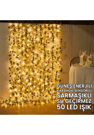 Upway 5 Metre Doğal Sarmaşık Yapraklı Su Geçirmez Dekoratif 50 Led Lamba Sarı