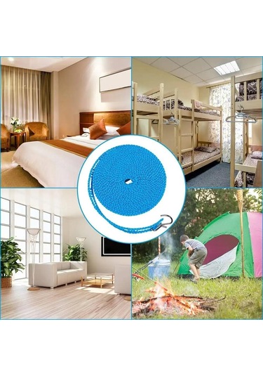 Kalınlaştırılmış Çamaşır İpi Kaymaz Rüzgar Geçirmez Çamaşır Askısı İpi Taşınabilir Ev Çamaşır Malzemeleri Kamp Aksesuarları Rastgele Renk Mavi