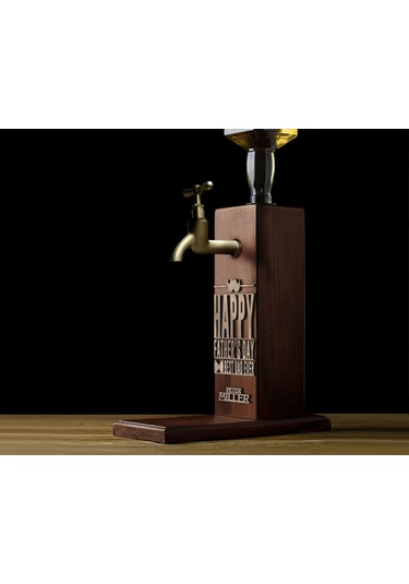 Bk Gift Kişiye Özel Kabartma İsimli Baba Tasarımlı Musluklu Ahşap Viski Standı-9 Viski Çeşmesi, Doğum Günü Hediyesi, Babaya Hediye Kobitmeyen138064 Bk