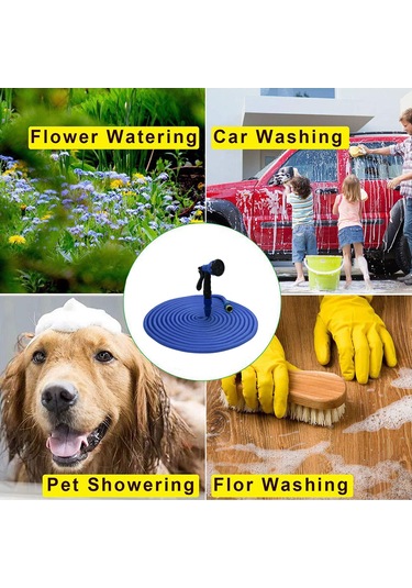 Wezone Mavi Genişletilebilir 200ft Su Hortumu, 7 Modlu Sprey Bağı, Ev, Bahçe, Araba Yıkama İçin Dayanıklı Sulama喷枪ı Mavi