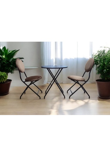 Katlanabilir Safir Late Metal Masa Ve Sandalye Takımı - 2 Sandal