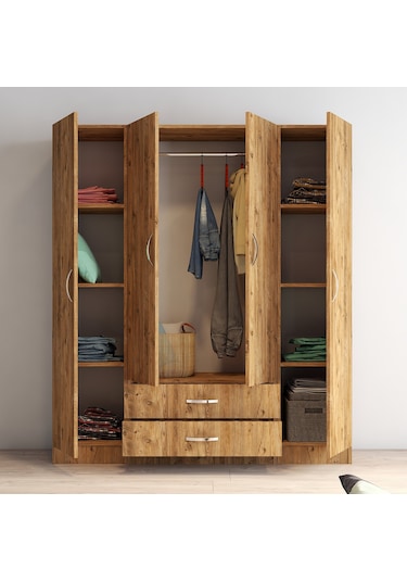 tanmob 4 Kapılı Iki Çekmeceli Geniş Gardrop Çam - Grd0602