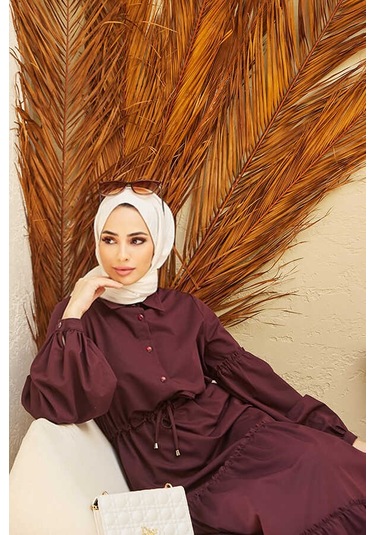 6567-büzgülü Bağcıklı Elbise Bordo Bordo