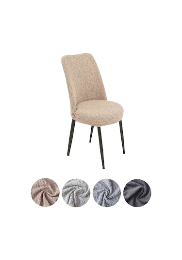 Upmall Jakarlı Oval Sandalye Kılıfı,sandalye Örtüsü Vizon 6 Adet